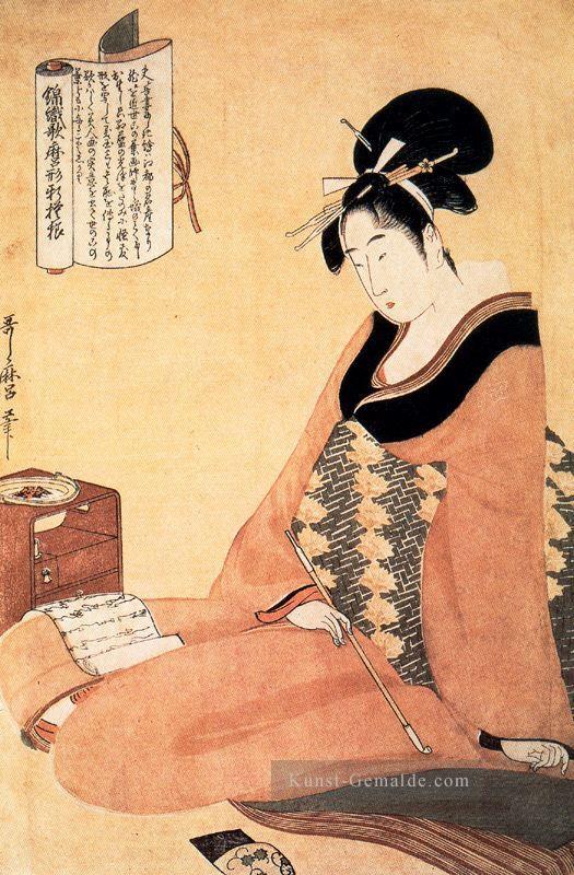 Lesen Sie einen Brief Kitagawa Utamaro Ukiyo e Bijin ga Ölgemälde